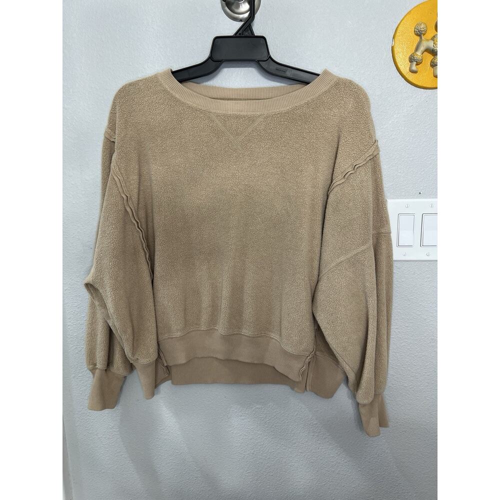 American Eagle Seriously Huggable Sherpa Sweatshirt Tan Camel Fleece XS Pullover